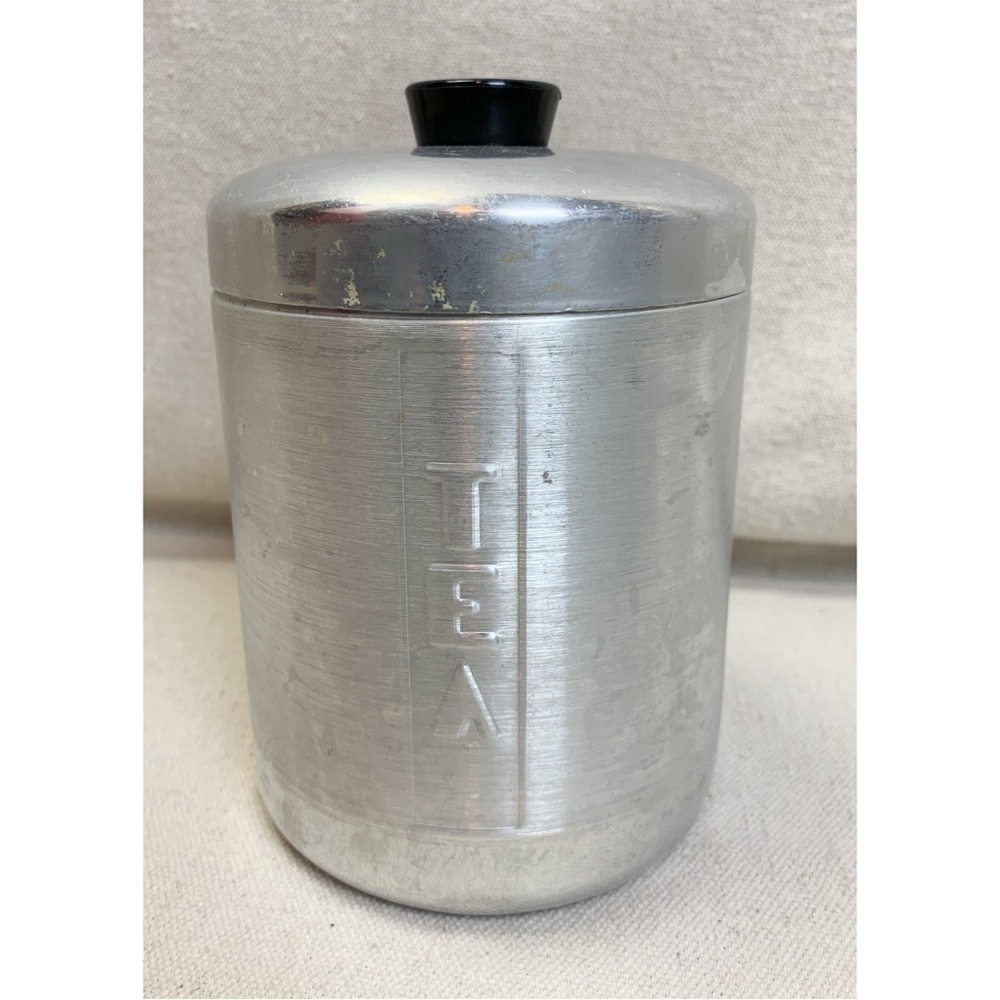VTG Tea Canister Brushed Aluminum Midcentury Deco